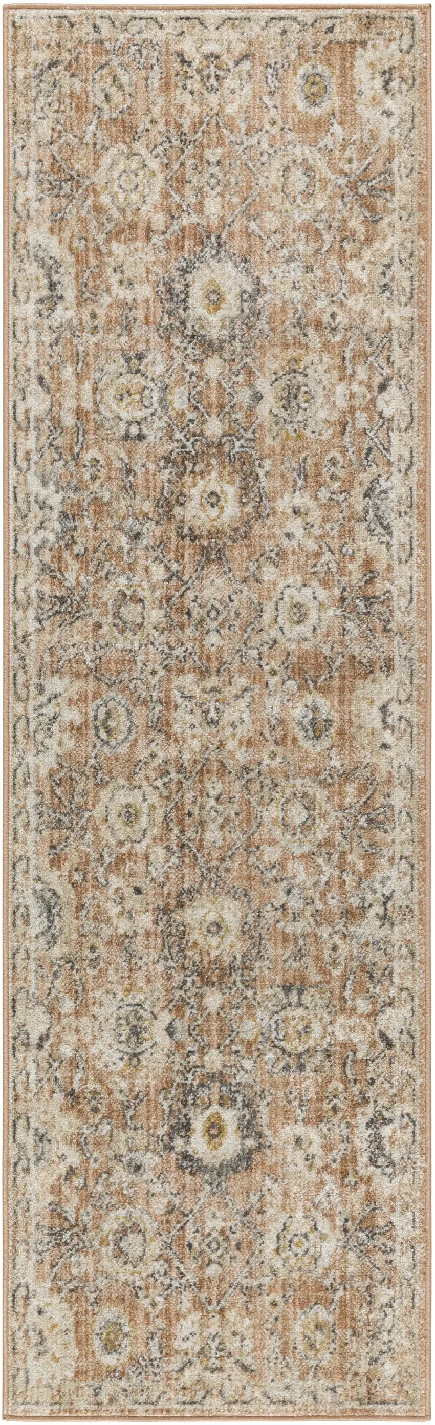 6' Red Floral Worn Faded Runner Rug Photo 2