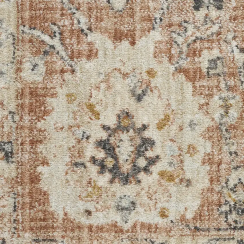 6' Red Floral Worn Faded Runner Rug Photo 6