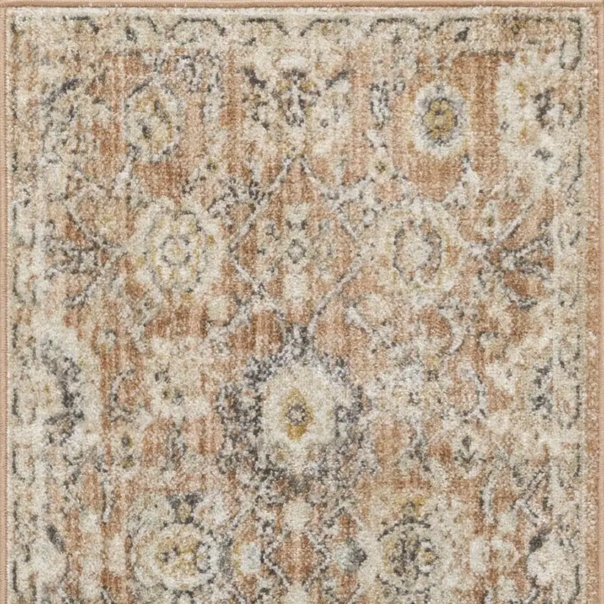6' Red Floral Worn Faded Runner Rug Photo 4