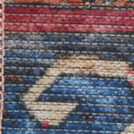 12' Red Geometric Power Loom Worn Faded Runner Rug Photo 8