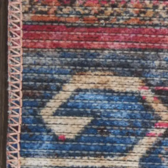 12' Red Geometric Power Loom Worn Faded Runner Rug Photo 9