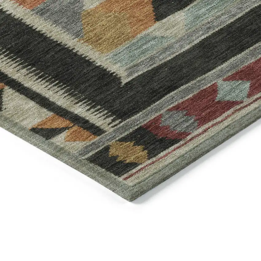 8' Red Gold And Gray Round Tribal Washable Indoor Outdoor Area Rug Photo 8