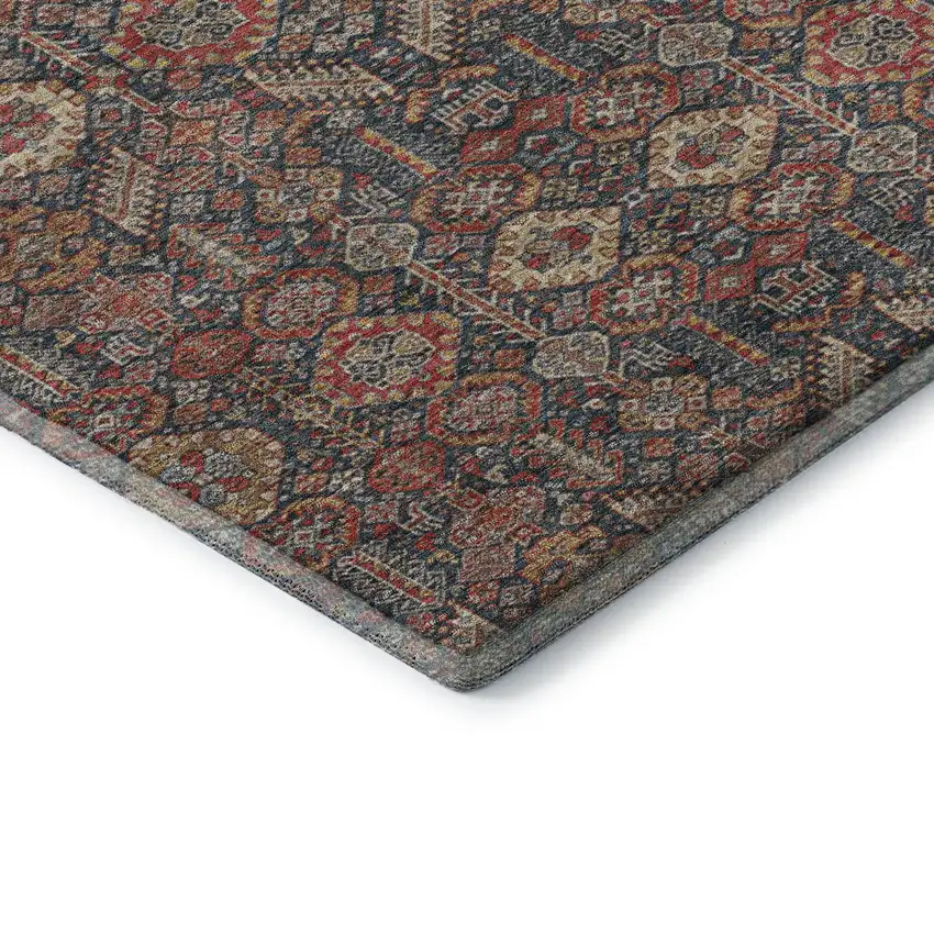 8' Red Gold And Gray Tribal Washable Round Rug With UV Protection Photo 6