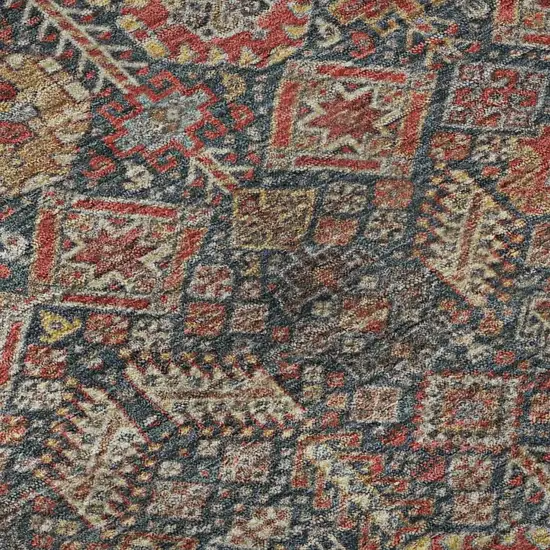 8' Red Gold And Gray Tribal Washable Round Rug With UV Protection Photo 8