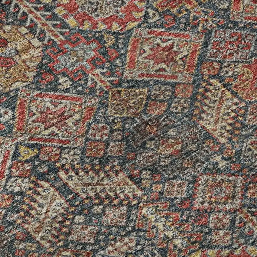 8' Red Gold And Gray Tribal Washable Round Rug With UV Protection Photo 8