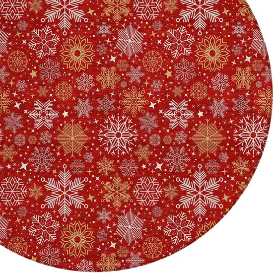8' Red Gold And Ivory Round Medallion Washable Indoor Outdoor Area Rug Photo 8