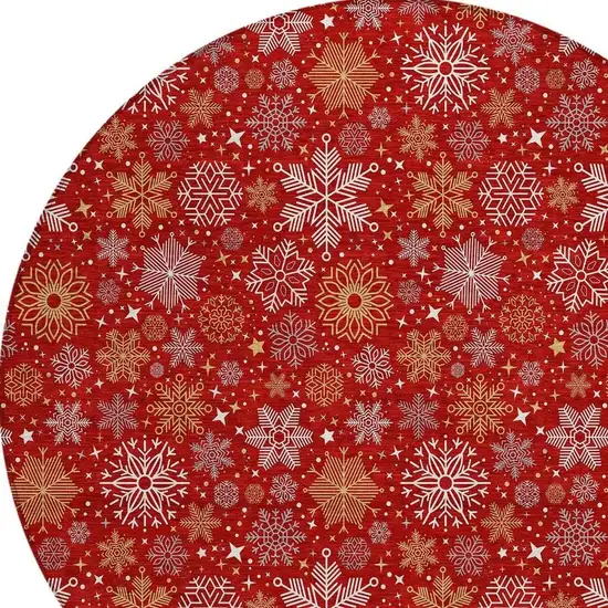 8' Red Gold And Ivory Round Medallion Washable Indoor Outdoor Area Rug Photo 4