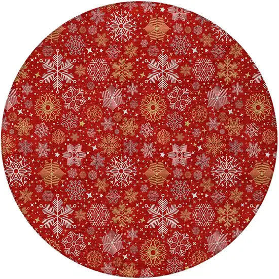 8' Red Gold And Ivory Round Medallion Washable Indoor Outdoor Area Rug Photo 3