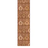 Photo of 8' Red Gold And Olive Floral Stain Resistant Runner Rug