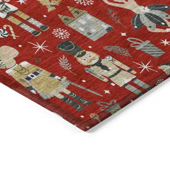 8' Red Gold Black And Gray Round Village Houses Washable Indoor Outdoor Area Rug Photo 8