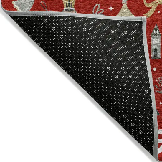 8' Red Gold Black And Gray Round Village Houses Washable Indoor Outdoor Area Rug Photo 9