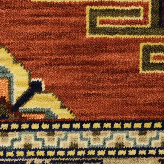 12' Red Gold Blue Brown Oriental Power Loom Runner Rug With Fringe Photo 4