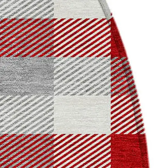 8' Red Gray And Beige Round Plaid Washable Indoor Outdoor Area Rug Photo 6