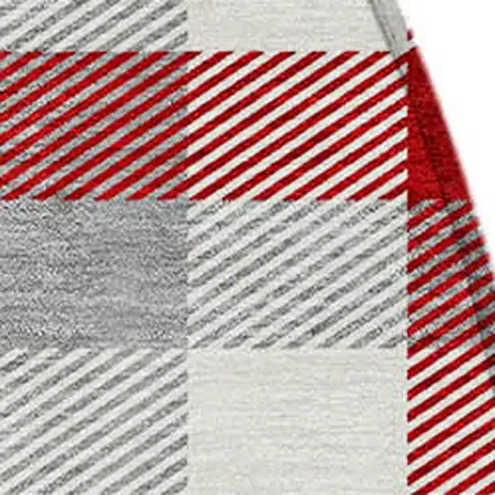 8' Red Gray And Beige Round Plaid Washable Indoor Outdoor Area Rug Photo 4