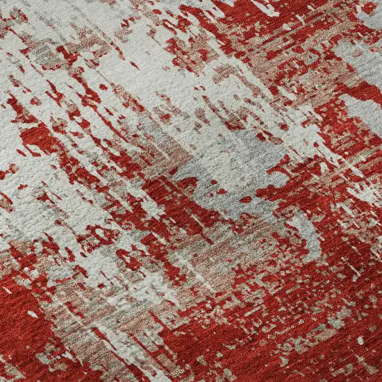 8' Red Gray And Ivory Abstract Washable Round Rug With UV Protection Photo 8