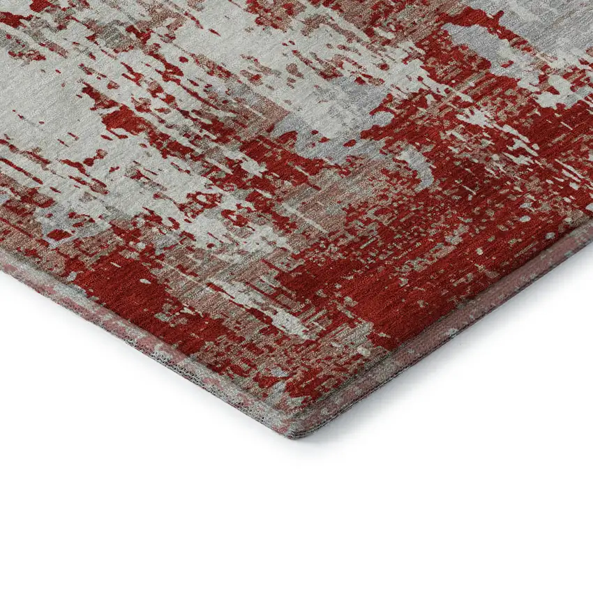 8' Red Gray And Ivory Abstract Washable Round Rug With UV Protection Photo 6