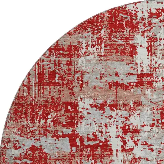 8' Red Gray And Ivory Abstract Washable Round Rug With UV Protection Photo 3
