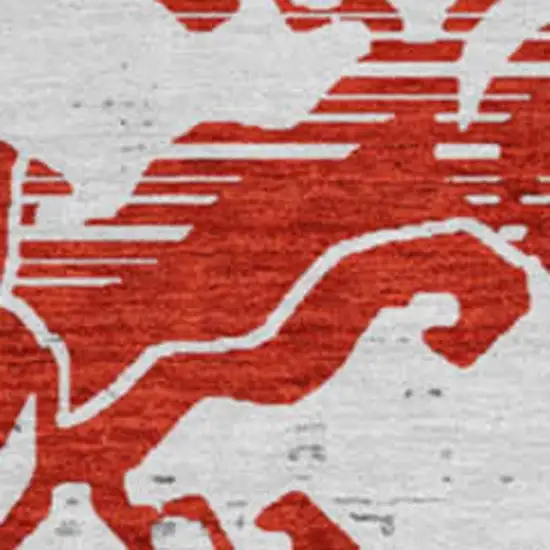 8' Red Gray And Ivory Medallion Washable Round Rug With UV Protection Photo 3