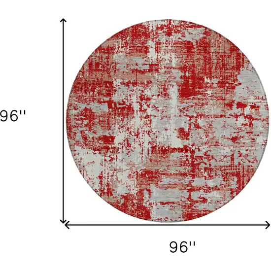 8' Red Gray And Ivory Round Abstract Washable Indoor Outdoor Area Rug Photo 3
