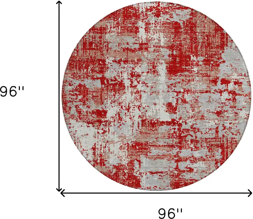 8' Red Gray And Ivory Round Abstract Washable Indoor Outdoor Area Rug Photo 3