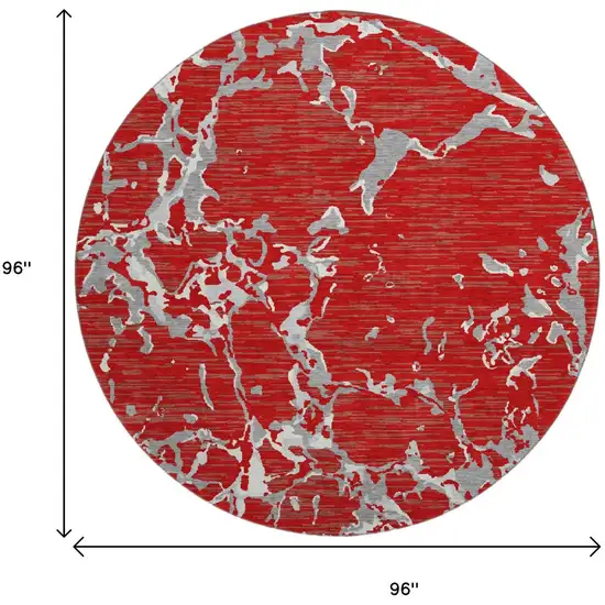 8' Red Gray And Ivory Striped Washable Round Rug With UV Protection Photo 9