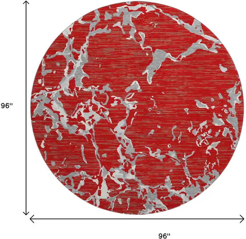 8' Red Gray And Ivory Striped Washable Round Rug With UV Protection Photo 9