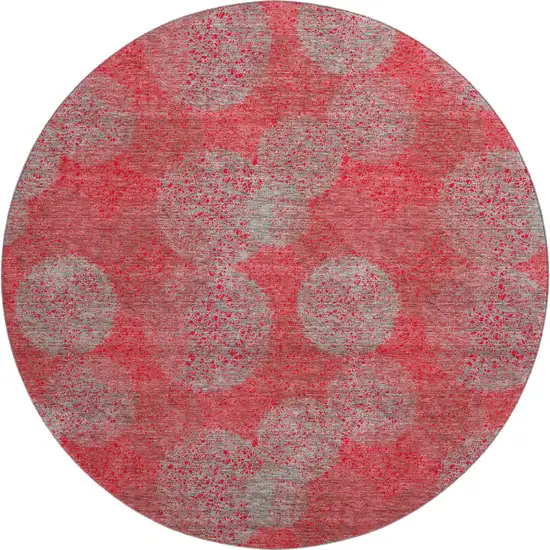 8' Red Gray And Silver Abstract Washable Round Rug With UV Protection Photo 1