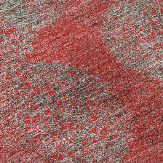 8' Red Gray And Silver Abstract Washable Round Rug With UV Protection Photo 7