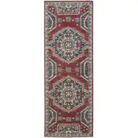Photo of 8' Red Gray And Tan Abstract Power Loom Distressed Stain Resistant Runner Rug