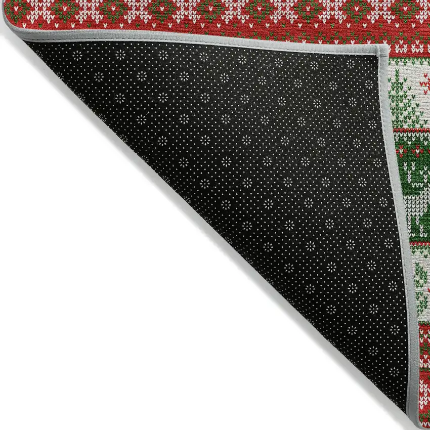 8' Red Green And Ivory Round Animal Print Washable Indoor Outdoor Area Rug Photo 9