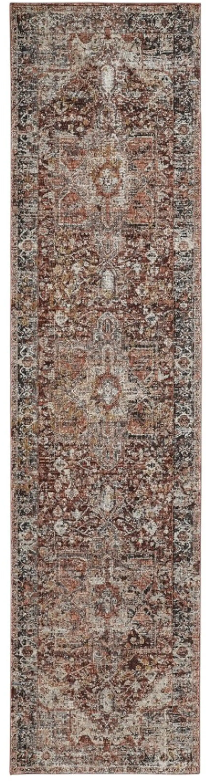 10' Red and Ivory Abstract Distressed Runner Rug Photo 1
