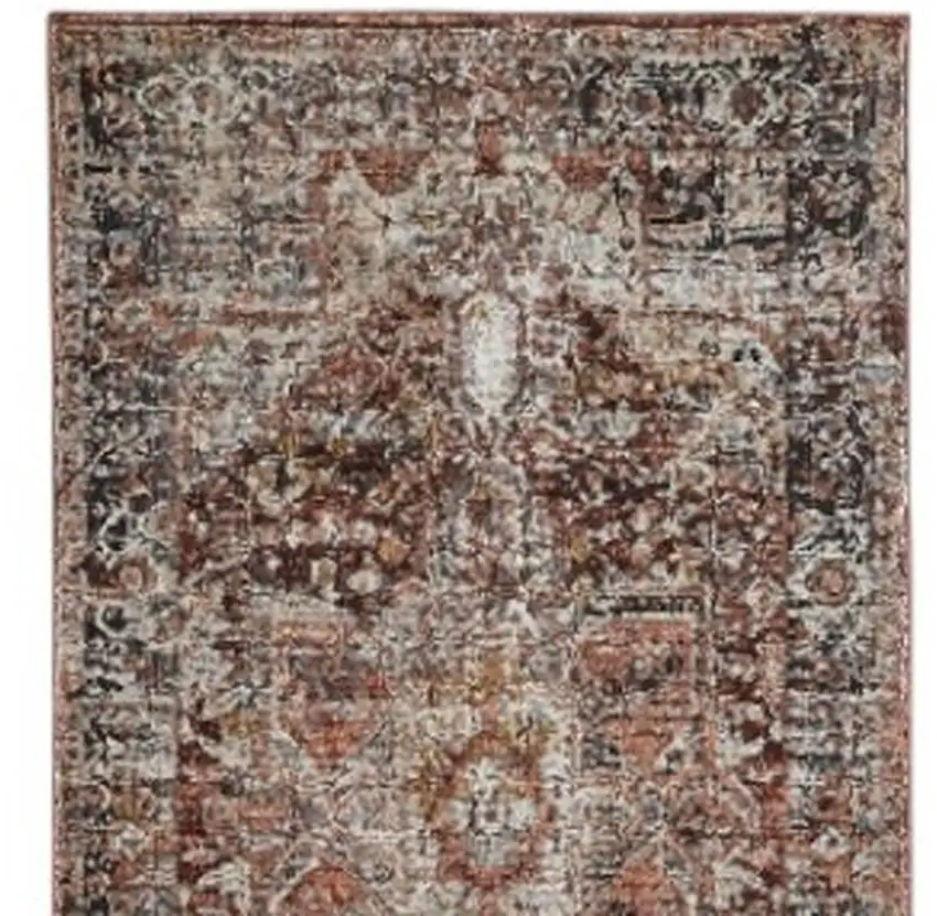 10' Red and Ivory Abstract Distressed Runner Rug Photo 4