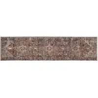Photo of 10' Red Ivory And Black Abstract Distressed Runner Rug With Fringe