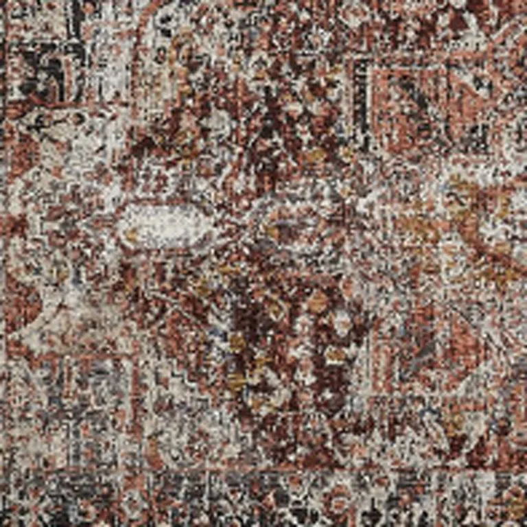 12' Red Ivory And Black Abstract Distressed Runner Rug With Fringe Photo 4