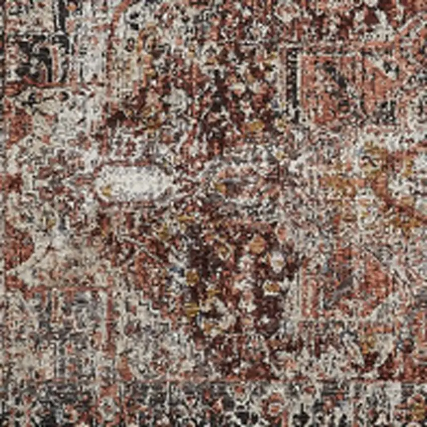 12' Red Ivory And Black Abstract Distressed Runner Rug With Fringe Photo 4