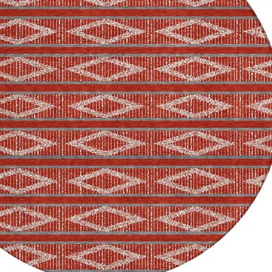 8' Red Ivory And Gray Round Geometric Washable Indoor Outdoor Area Rug Photo 5