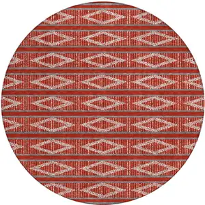 Photo of 8' Red Ivory And Gray Round Geometric Washable Indoor Outdoor Area Rug