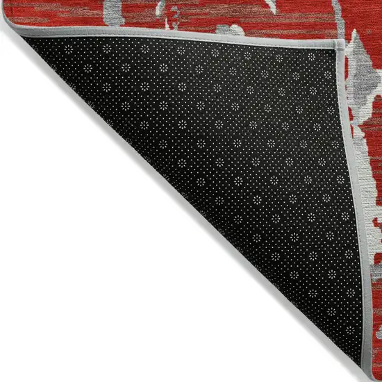 8' Red Ivory And Gray Round Striped Washable Indoor Outdoor Area Rug Photo 4