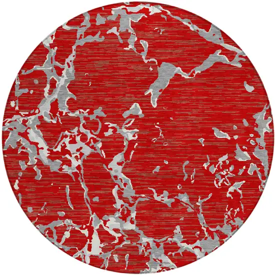 8' Red Ivory And Gray Round Striped Washable Indoor Outdoor Area Rug Photo 2