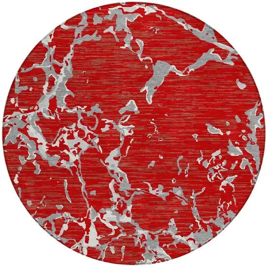 8' Red Ivory And Gray Round Striped Washable Indoor Outdoor Area Rug Photo 7