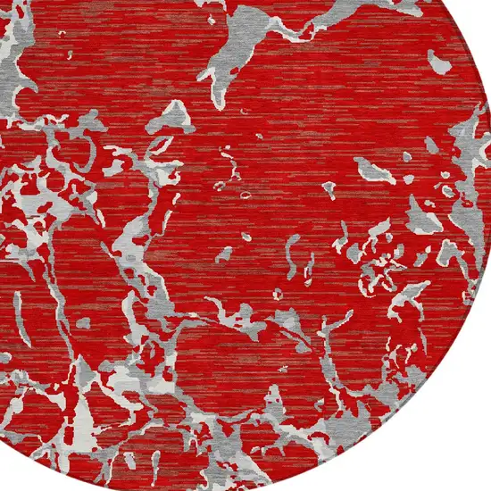 8' Red Ivory And Gray Round Striped Washable Indoor Outdoor Area Rug Photo 6