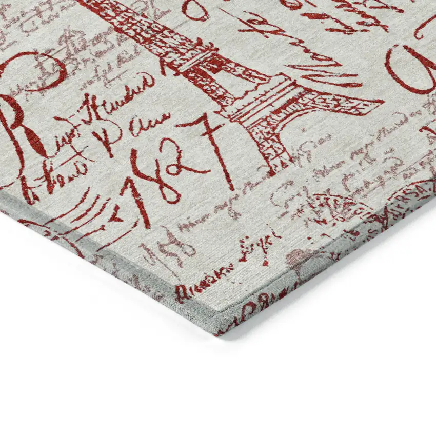 8' Red Ivory And Merlot Round Toile Washable Indoor Outdoor Area Rug Photo 5