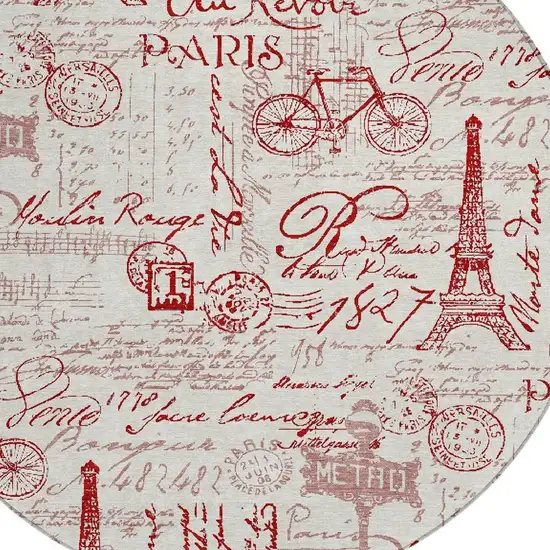 8' Red Ivory And Merlot Round Toile Washable Indoor Outdoor Area Rug Photo 6