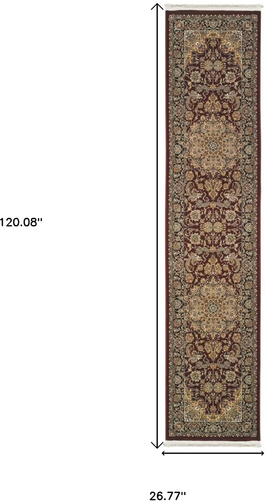 10' Red Light Brown And Ivory Medallion Runner Rug With Fringe Photo 3