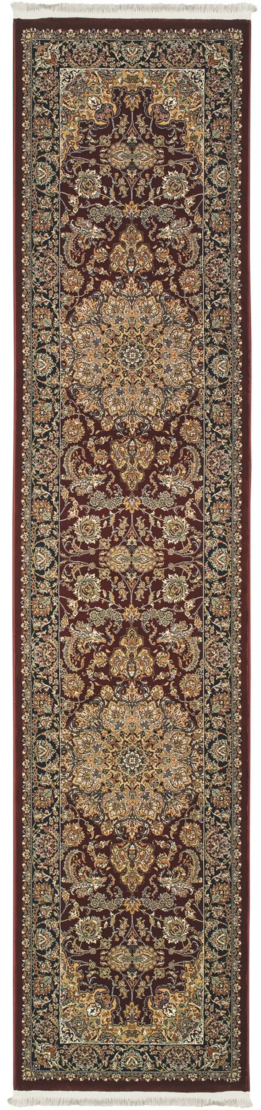10' Red Light Brown And Ivory Medallion Runner Rug With Fringe Photo 2