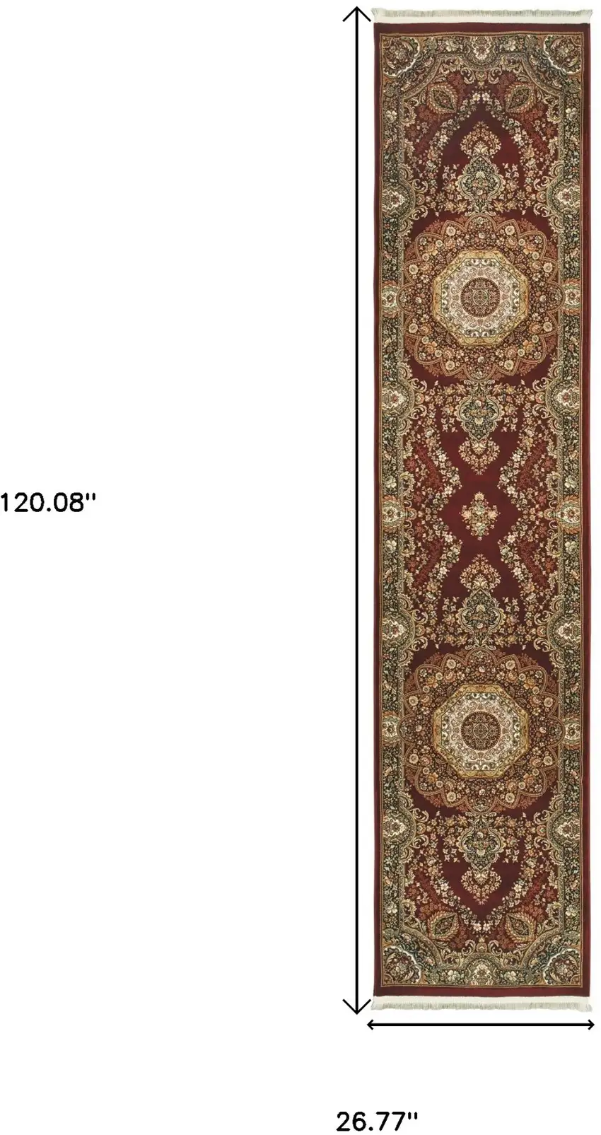 10' Red Light Brown And Ivory Medallion Runner Rug With Fringe Photo 3