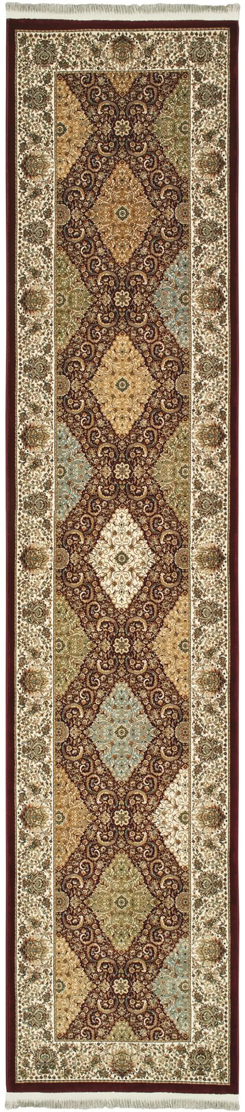 10' Red Light Brown And Ivory Oriental Runner Rug With Fringe Photo 2