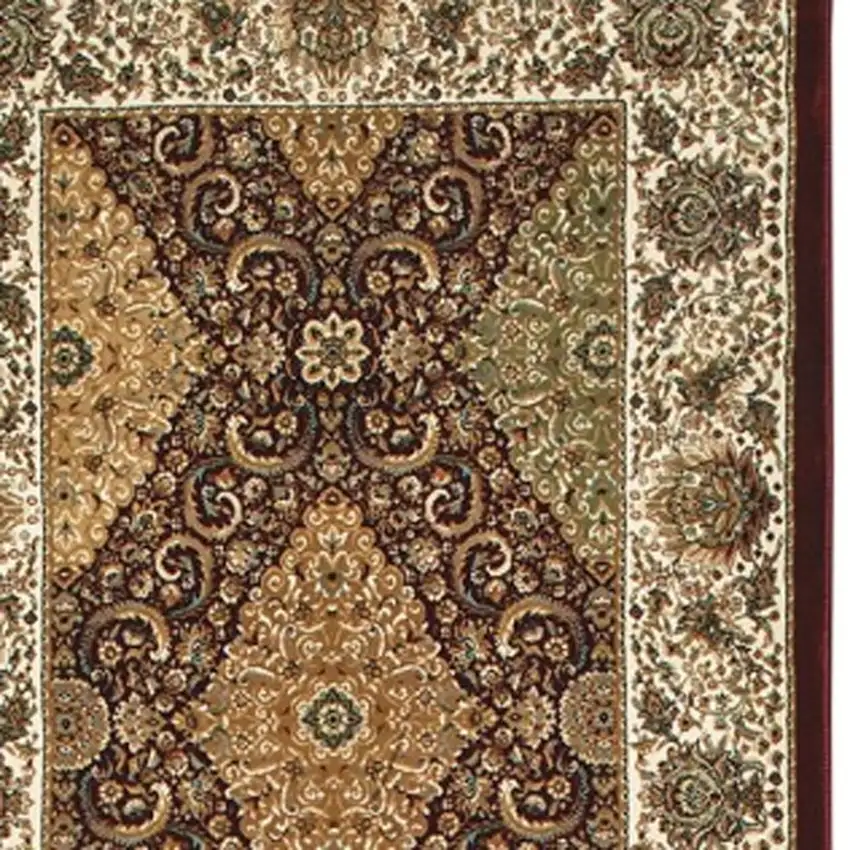 10' Red Light Brown And Ivory Oriental Runner Rug With Fringe Photo 4