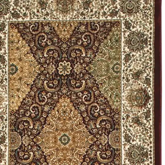 10' Red Light Brown And Ivory Oriental Runner Rug With Fringe Photo 4