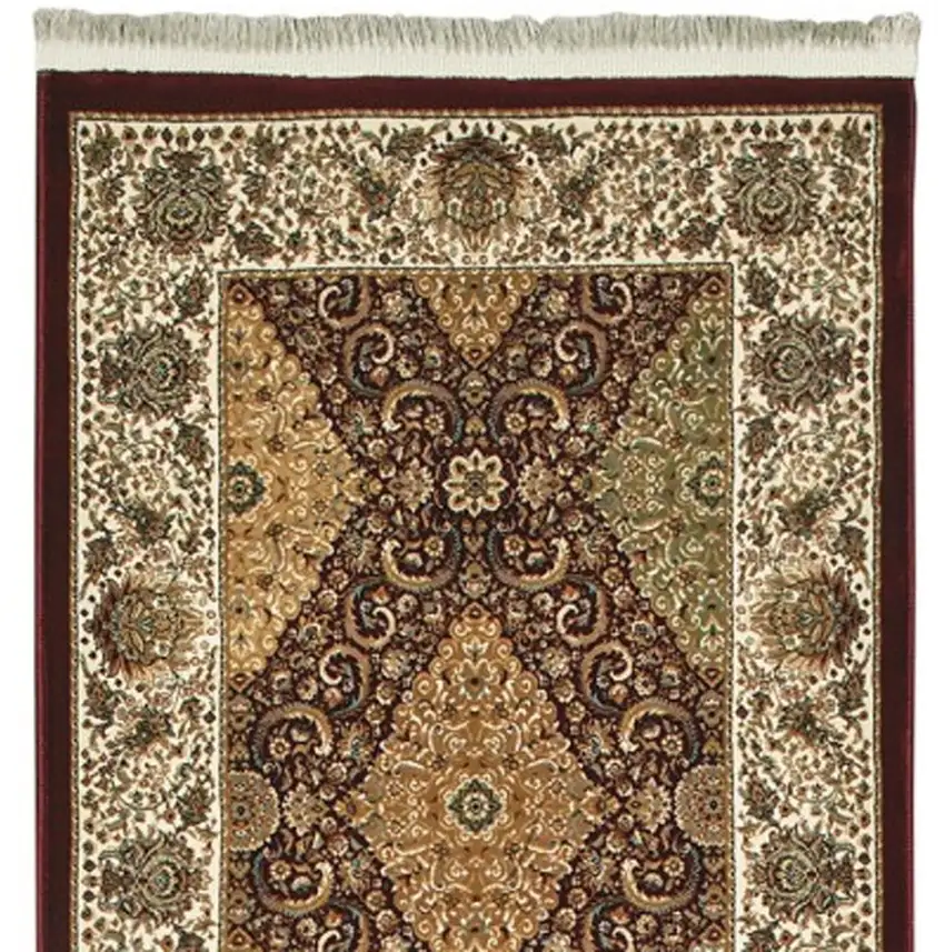 10' Red Light Brown And Ivory Oriental Runner Rug With Fringe Photo 5